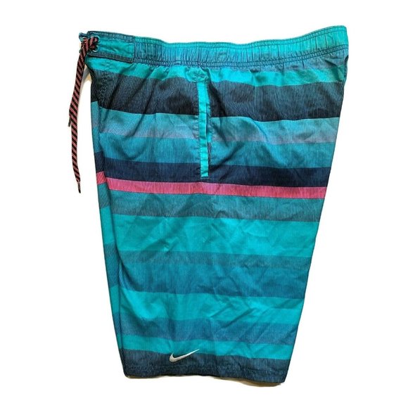 Nike Swim Trunks Board Shorts Mens Medium M Mesh Brief‎ Swoosh Colorful Striped - Picture 3 of 12